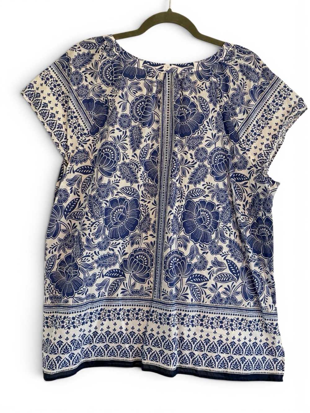 Talbots White and Blue Floral Peasant Blouse Sz XL - Picture 2 of 10
